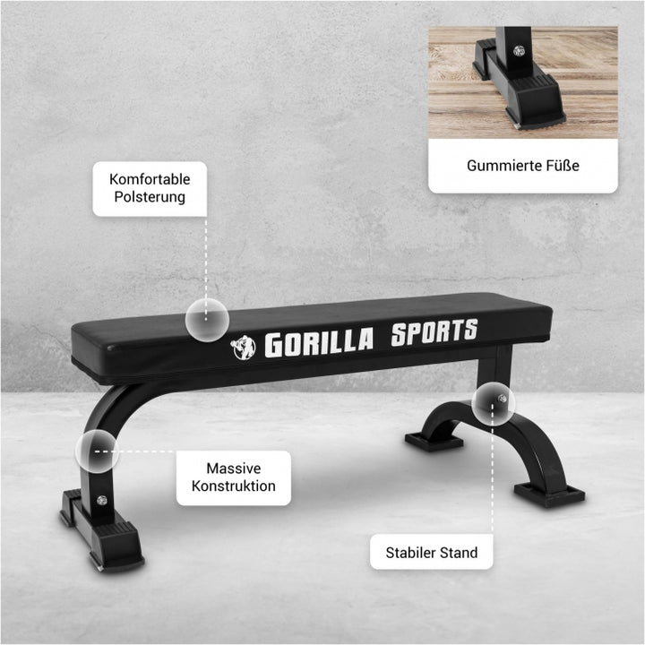 Gorilla Sports | Flachbank Massiv in Schwarz