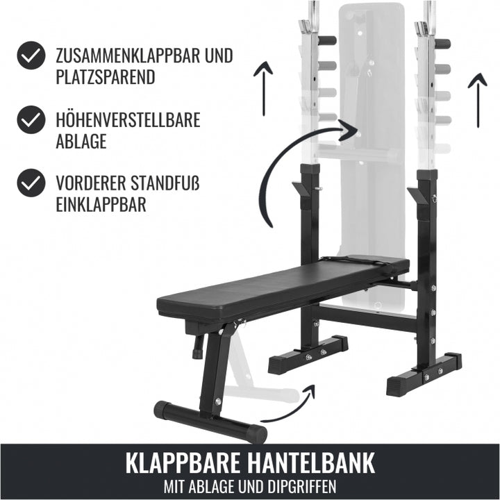 Gorilla Sports | Hantelbank Komplettset Schwarz 100 kg