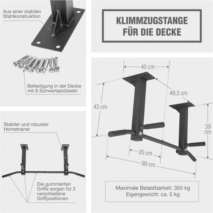 Gorilla Sports | Klimmzugstange für die Decke in Schwarz und Weiß