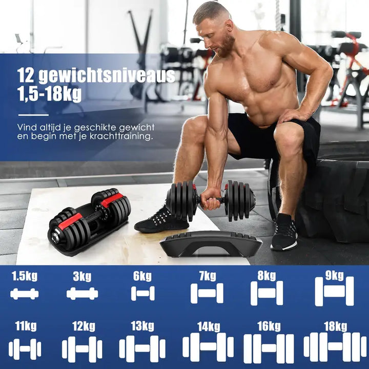 Verstellbare Kurzhanteln (1,5 – 18 kg) – Hantelset (2 Hanteln) für dein Heimtraining