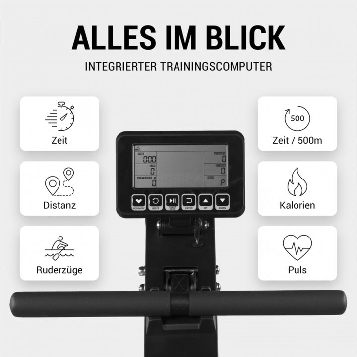 Gorilla Sports | Wasserrudergerät mit Trainingscomputer in Schwarz/Rot