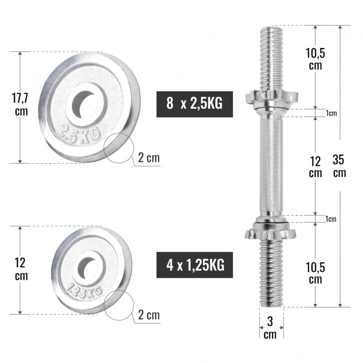 Gorilla Sports | Kurzhantelset Chrom 30 kg