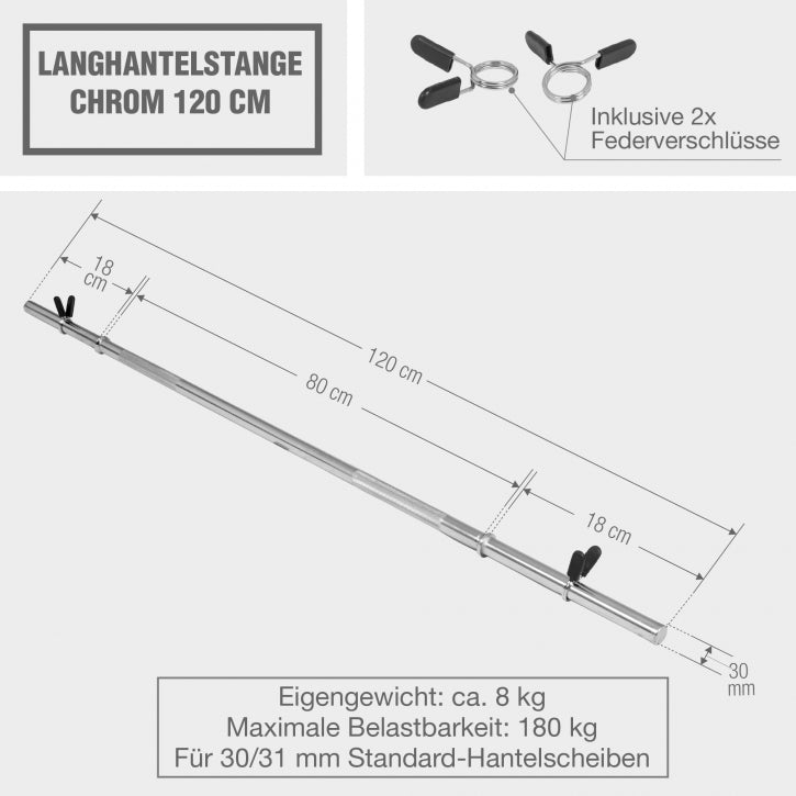 Gorilla Sports | Langhantelstange Chrom 120 cm