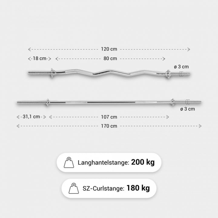 Gorilla Sports | Hantelstangenset mit Langhantel und SZ-Curlstange