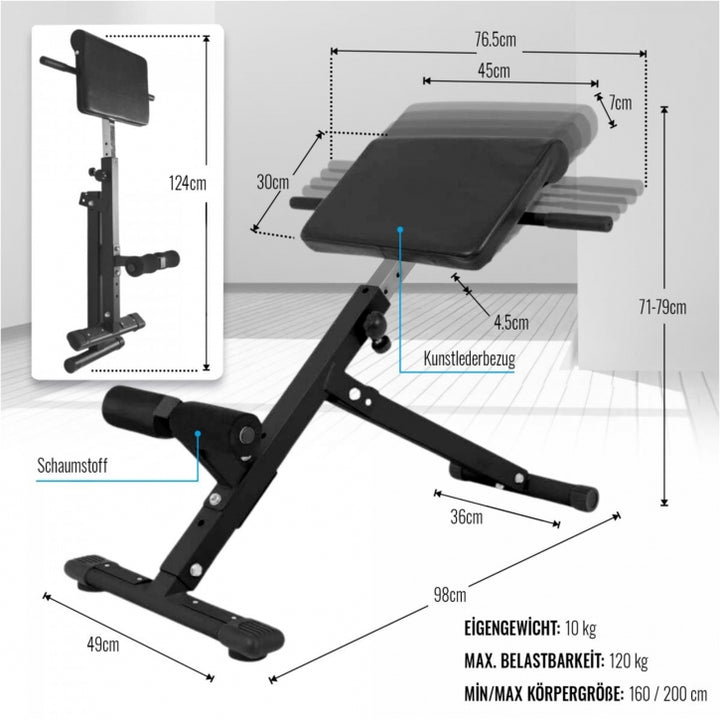 Gorilla Sports | Hyperextension Bauch- und Rückentrainer klappbar in Schwarz