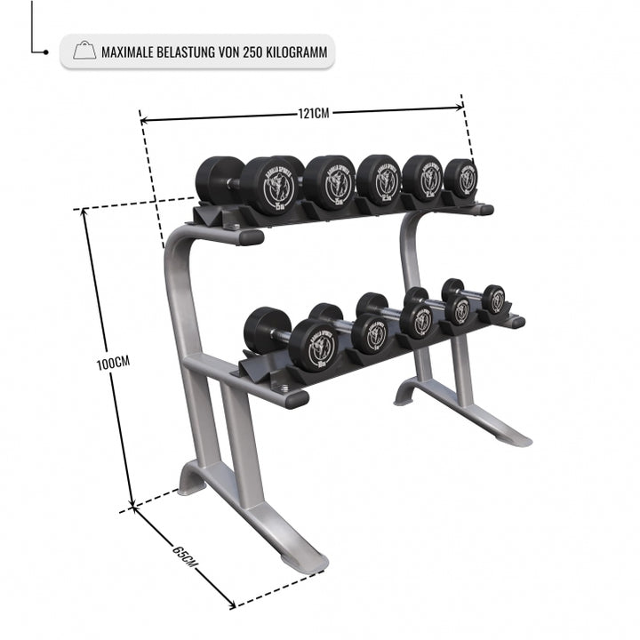 Gorilla Sports | Kurzhantelablage mit 2 Ablagen inkl. Kurzhantel Set 90 kg