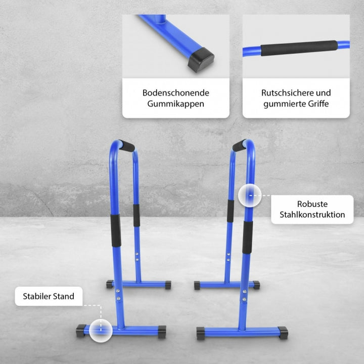 Gorilla Sports | Push Up Stand Dip Barren in Schwarz/Rot/Blau