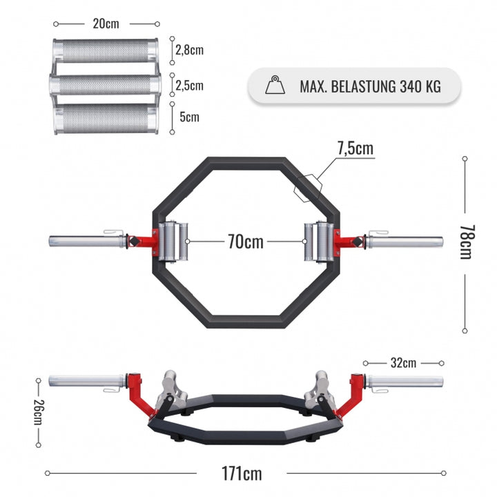 Gorilla Sports | Multi Grip Trap Bar in Schwarz/Rot