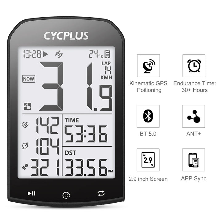 CYCPLUS M1 GPS Fahrradcomputer – 2,9″ Display, ANT+ & Bluetooth 5.0, IPX6 wasserdicht, 35 h Akku, präzises GPS Tracking
