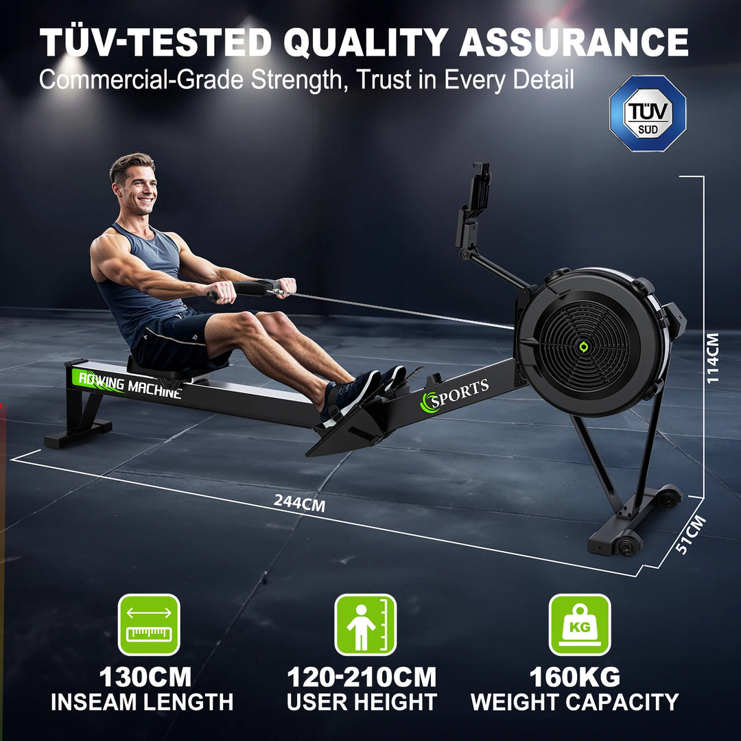Air Rowing Machine – Rudergerät mit Luftwiderstand, Bluetooth Monitor & 160 kg Belastbarkeit