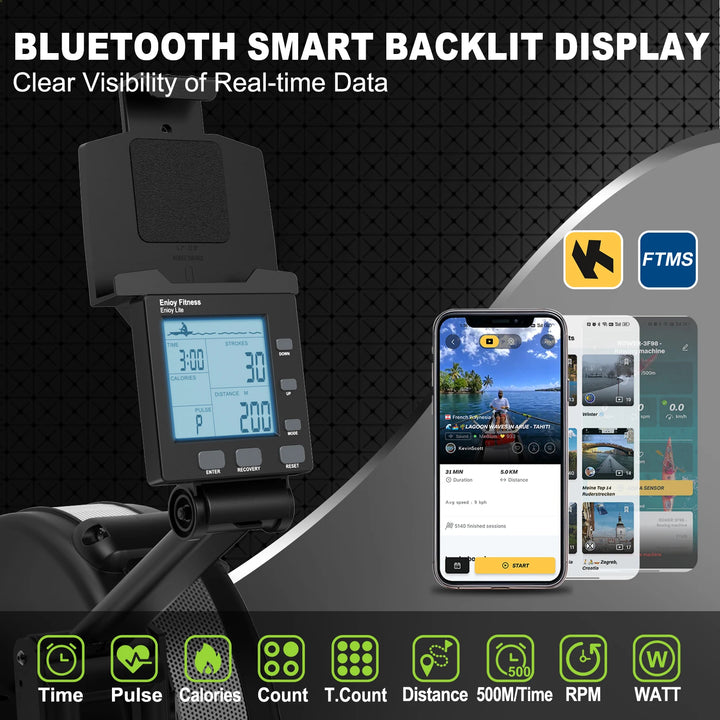 Air Rowing Machine – Rudergerät mit Luftwiderstand, Bluetooth Monitor & 160 kg Belastbarkeit