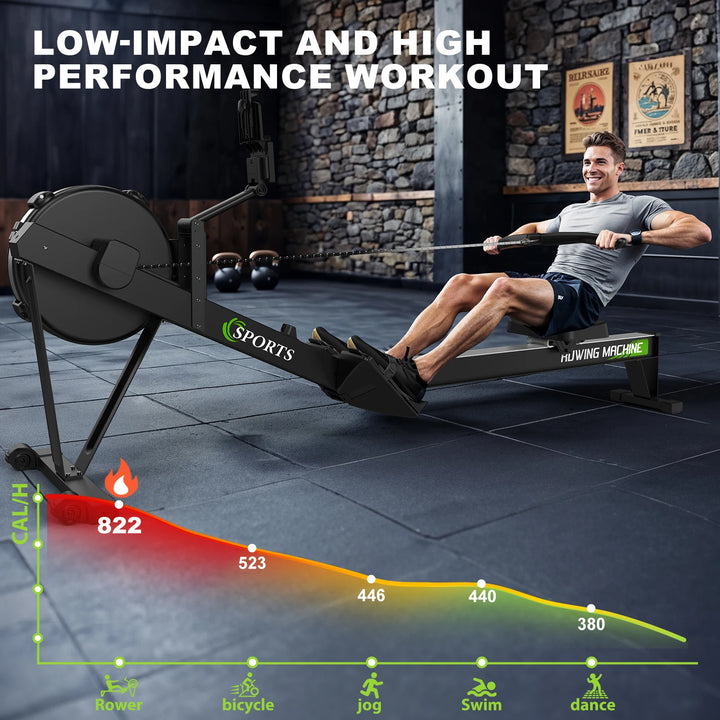Air Rowing Machine – Rudergerät mit Luftwiderstand, Bluetooth Monitor & 160 kg Belastbarkeit
