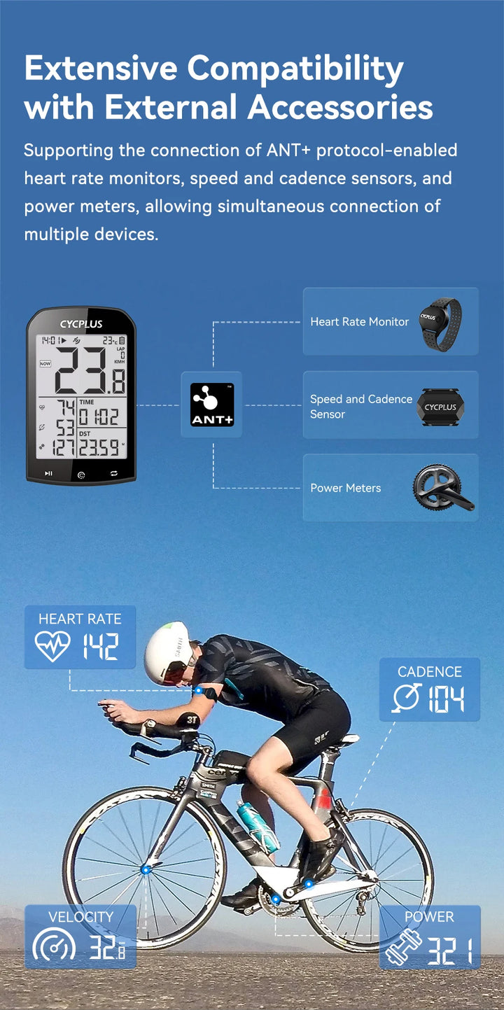 CYCPLUS M1 GPS Fahrradcomputer – 2,9″ Display, ANT+ & Bluetooth 5.0, IPX6 wasserdicht, 35 h Akku, präzises GPS Tracking