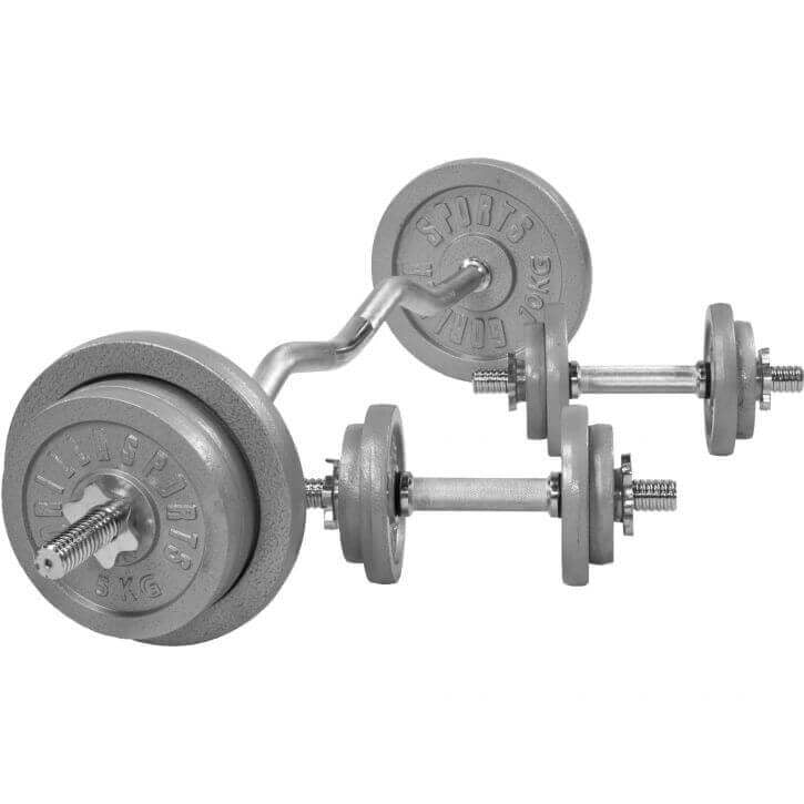 Gorilla Sports | SZ-Curlset Gusseisen 70 kg in Silber